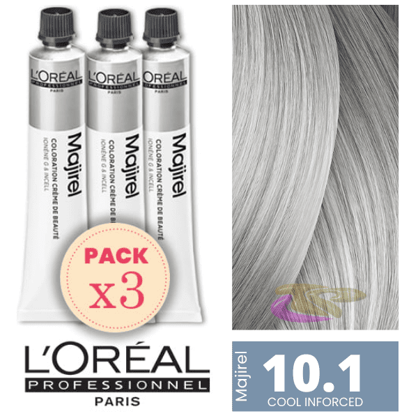 L`Oréal - Kit 3 Colorações MAJIREL Cool Inforced 10.1 Louro Extra Claro Cinza 50 ml
