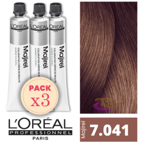 L`Oréal - Kit 3 Colorações MAJIREL 7.041 Louro Médio Natural Acobreado Cinza 50 ml