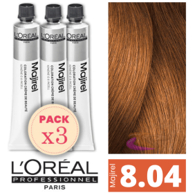 L`Oréal - Kit 3 Colorações MAJIREL 8.04 Louro Claro Natural Acobreado 50 ml