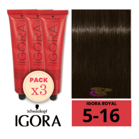 Schwarzkopf - Kit 3 Colorações Igora Royal 5/16 Castanho Claro Cinza Brown 60 ml 