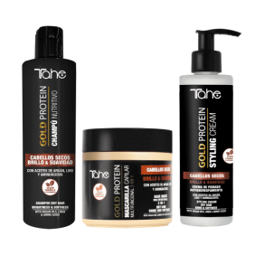 Tahe Gold Protein - Pack Cabellos Secos (champú 300 ml + mascarilla 400 ml + crema de peinado 200 ml)