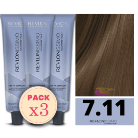 Revlon - Pack 3 Tintes REVLONISSIMO COLORSMETIQUE 7.11 Rubio Medio Ceniza Intenso 60 ml (Ker-Ha Complex)