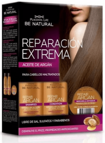 Be Natural - Kit Repair Argán CABELLOS MALTRATADOS (Champú 100 ml + Acondicionador 100 ml + Mascarilla 35 ml) 