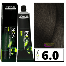 L`Oréal - Coloração INOA sem amoníaco 6.0 Louro Escuro Cobertura Profunda 60 ml 