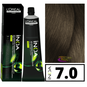 L`Oréal - Coloração INOA sem amoníaco 7.0 Louro Cobertura Profunda 60 ml 