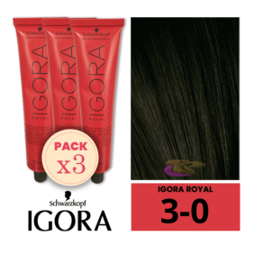 Schwarzkopf - Kit 3 Colorações Igora Royal 3/0 Castanho Escuro 60 ml 