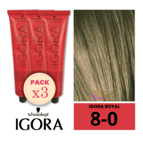 Schwarzkopf - Kit 3 Colorações Igora Royal 8/0 Louro Claro 60 ml