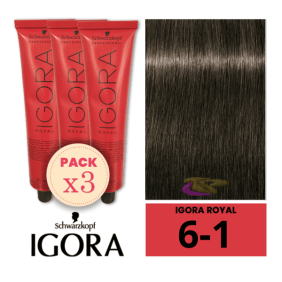 Schwarzkopf - Kit 3 Colorações Igora Royal 6/1 Louro Cinza 60 ml