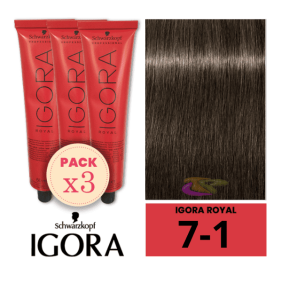 Schwarzkopf - Kit 3 Colorações Igora Royal 7/1 Louro Médio Cinza 60 ml