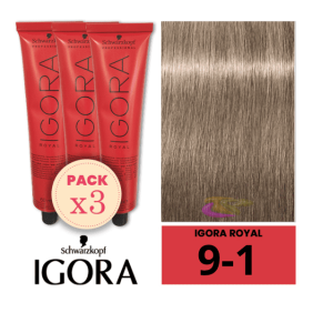 Schwarzkopf - Kit 3 Colorações Igora Royal 9/1 Louro Muito Claro Cinza 60 ml