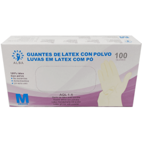 Alba -Luvas descartáveis LÁTEX COM TALCO Tamanho M (100 unid.)(003017)