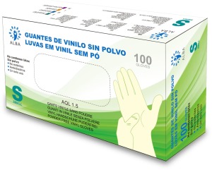 Alba - Luvas descartáveis VINIL SEM TALCO Tamanho P (100 unid.)(003123)