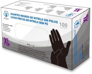 Alba - Luvas descartáveis NITRILO SEM TALCO Preta Tamanho XG (100 unid.)(003352)