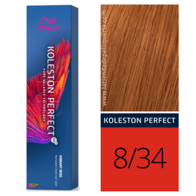 Wella - Coloração Koleston Perfect Vibrant Reds 8/34 Louro Claro Dourado Acobreado de 60 ml