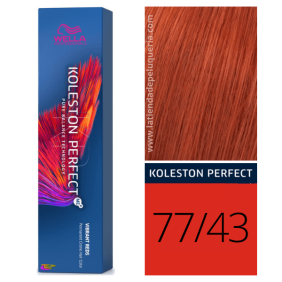 Wella - Coloração Koleston Perfect Vibrant Reds 77/43 Louro Médio Intenso Acobreado Dourado de 60 ml