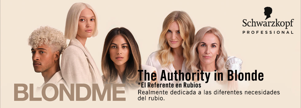 BLONDME tintes rubios para hombre con pelo rubio platino rizado y chica morena con estilo balayage de color beige