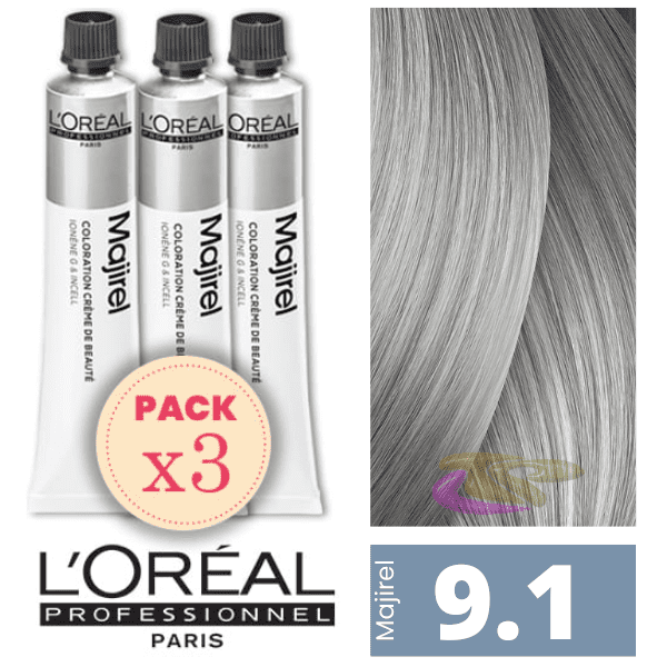 L`Oréal - Kit 3 Colorações MAJIREL 9.1 Louro Muito Claro Cinza 50 ml