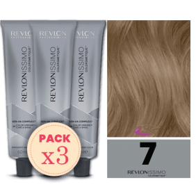 Revlon - Pack 3 Tintes REVLONISSIMO COLORSMETIQUE 7 Rubio Medio 60 ml (Ker-Ha Complex)