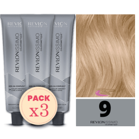 Revlon - Pack 3 Tintes REVLONISSIMO COLORSMETIQUE 9 Rubio Muy Claro 60 ml (Ker-Ha Complex)