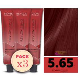 Revlon - Pack 3 Tintes REVLONISSIMO COLORSMETIQUE 5.65 Castaño Claro Rojo Caoba 60 ml (Ker-Ha Complex)