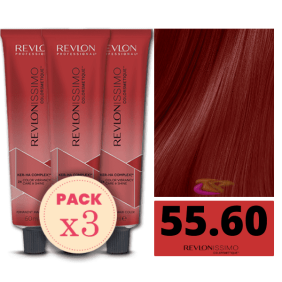 Revlon - Pack 3 Tintes REVLONISSIMO COLORSMETIQUE 55.60 Castaño Claro Rojo Intenso 60 ml (Ker-Ha Complex)