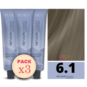 Revlon - Pack 3 Tintes REVLONISSIMO COLORSMETIQUE 6.1 Rubio Oscuro Ceniza 60 ml (Ker-Ha Complex)