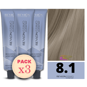 Revlon - Pack 3 Tintes REVLONISSIMO COLORSMETIQUE 8.1 Rubio Claro Ceniza 60 ml (Ker-Ha Complex)