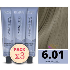 Revlon - Pack 3 Tintes REVLONISSIMO COLORSMETIQUE 6.01 Rubio Oscuro Natural Ceniza 60 ml (Ker-Ha Complex)