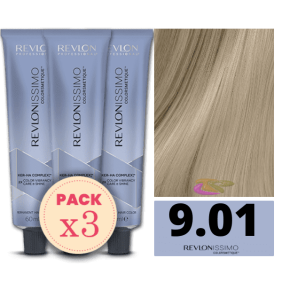 Revlon - Pack 3 Tintes REVLONISSIMO COLORSMETIQUE 9.01 Rubio Muy Claro Natural Ceniza 60 ml (Ker-Ha Complex)