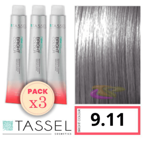 Tassel - Pack 3 Tintes BRIGHT COLOUR con Argán y Keratina Nº 9.11 RUBIO MUY CLARO CENIZA INTENSO100 ml