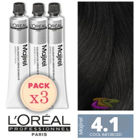 L`Oréal - Pack 3 Tintes MAJIREL Cool Inforced 4.1 Castaño Ceniza 50 ml