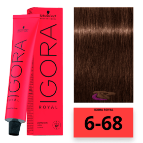 Schwarzkopf - Coloração Igora Royal 6/68 Louro Escuro Brown Vermelho 60 ml 