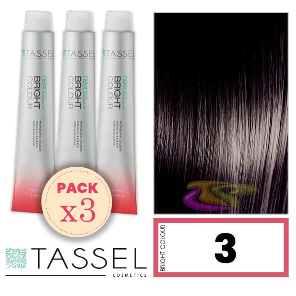 Tassel - Kit 3 Colorações BRIGHT COLOUR com Argão e Queratina Nº 3 CASTANHO ESCURO 100 ml