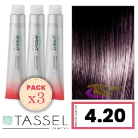 Tassel - Kit 3 Colorações BRIGHT COLOUR com Argão e Queratina Nº 4.20 CASTANHO MÉDIO VIOLETA 100 ml