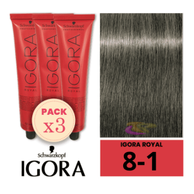 Schwarzkopf - Kit 3 Colorações Igora Royal 8/1 Louro Claro Cinza 60 ml