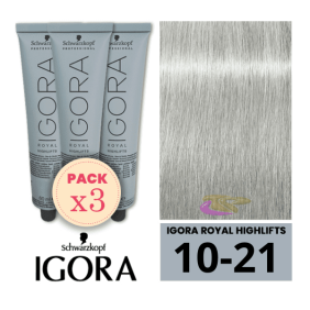 Schwarzkopf - Kit 3 Colorações Igora Royal 10/21 Louro Platino Mate Cinza 60 ml 