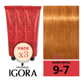 Schwarzkopf - Kit 3 Colorações Igora Royal 9/7 Louro Muito Claro Acobreado 60 ml