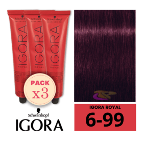 Schwarzkopf - Kit 3 Colorações Igora Royal 6/99 Louro Escuro Violeta Intenso 60 ml