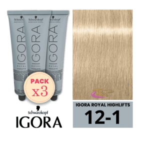 Schwarzkopf - Kit 3 Colorações Igora Royal HIGHLIFTS 12/1 Súper Aclarante Cinza 60 ml 