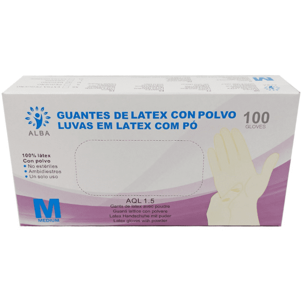 Alba -Luvas descartáveis LÁTEX COM TALCO Tamanho M (100 unid.)(003017)