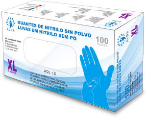 Alba - Luvas descartáveis NITRILO SEM TALCO Azul Tamanho XG (100 unid.)(003192)