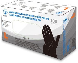 Alba - Luvas descartáveis NITRILO SEM TALCO Preta Tamanho G (100 unid.)(003345)